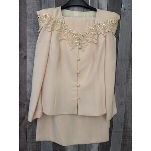 Vintage Karen Miller New York Pink Embellished Dress Long Skirt Wedding Size 12